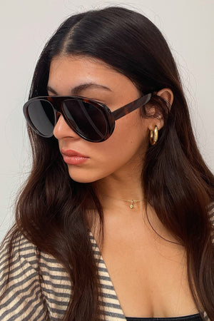 72 Tortoise with Black Lens Aviator Shield Sunnies