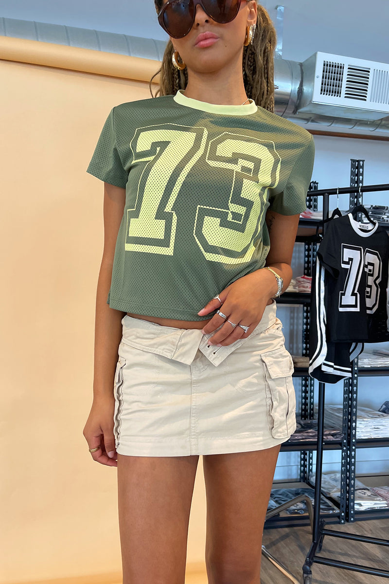 73 Olive and Yellow Jersey Style Baby Tee