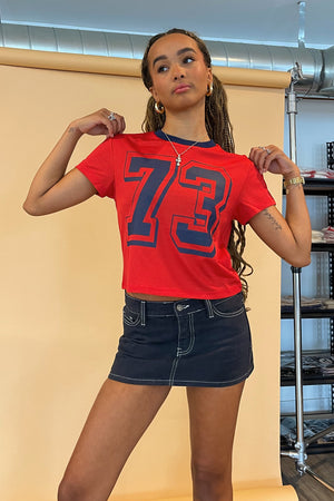 73 Red and Navy Jersey Style Baby Tee