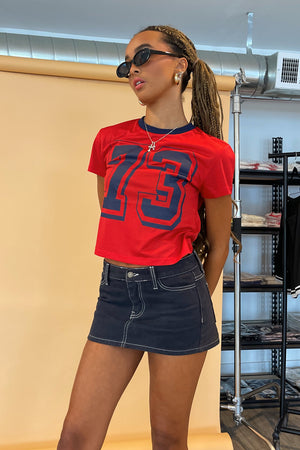 73 Red and Navy Jersey Style Baby Tee