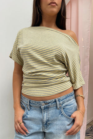 Jamie Yellow and Heather Grey Stripe Wide Neck Top