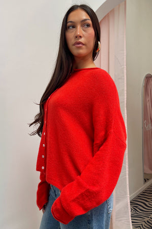 Blythe Red Button Up Cardigan