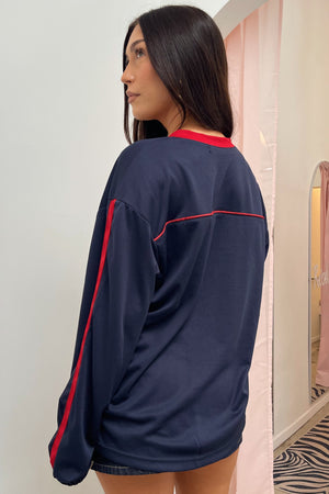 89 Navy Blue Long Sleeve Jersey Top