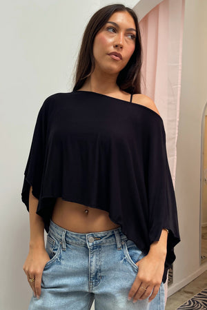 Here and There Black Poncho Top