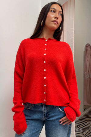 Blythe Red Button Up Cardigan