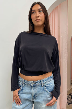 Looking Back Black Tie Back Long Sleeve Top