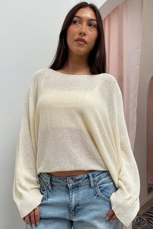 Here to Stay Cream Knit Bubble Sleeve Sweater Top