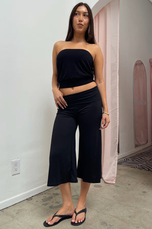 Cassie Black Lightweight Foldover Gaucho Capris