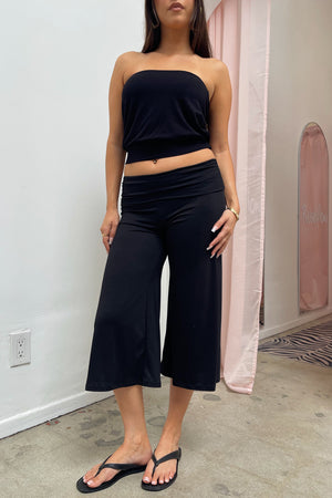 Cassie Black Lightweight Foldover Gaucho Capris
