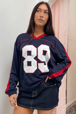 89 Navy Blue Long Sleeve Jersey Top