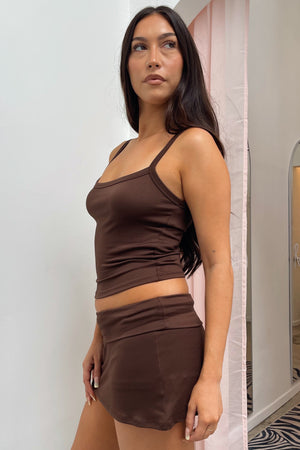 Back and Forth Brown Fitted Tank Top