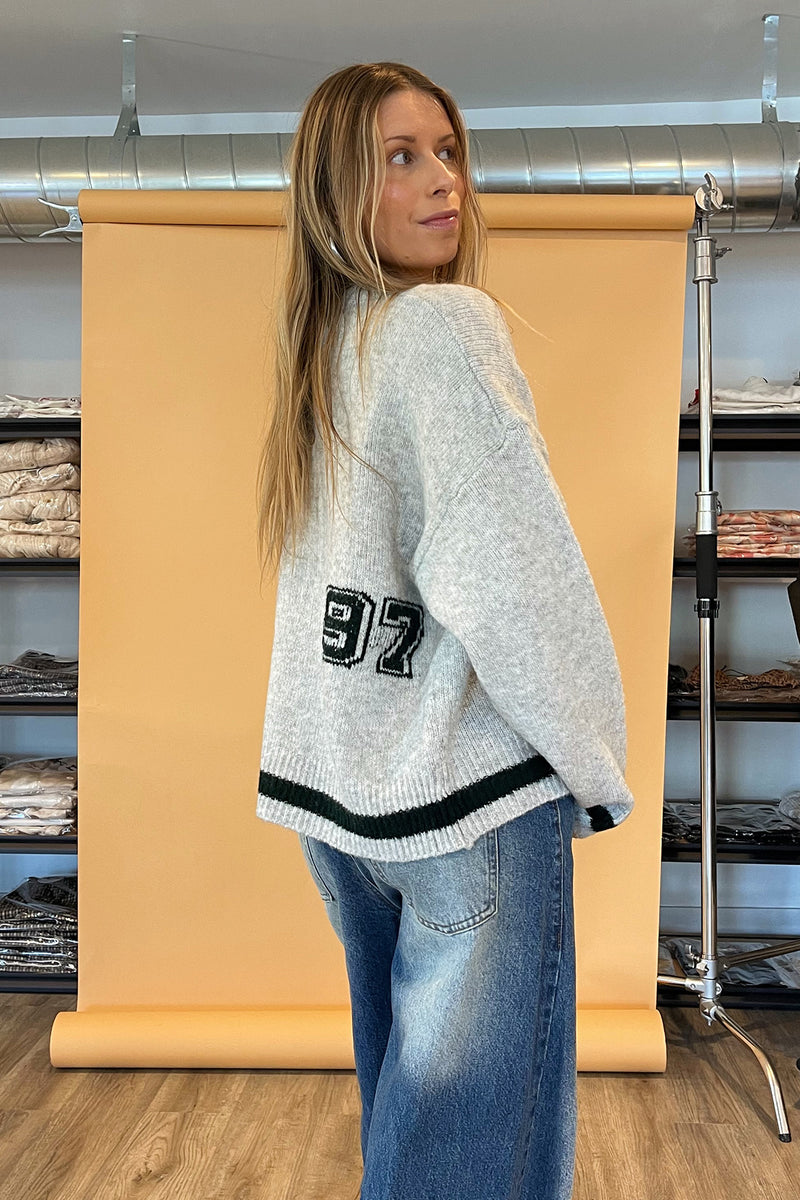 97 Light Grey with Forest Green Contrast Sweater