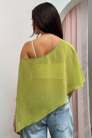 Maxine Olive Sheer Chiffon Asymmetrical Poncho