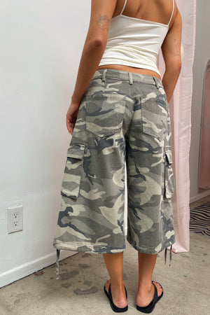 By My Side Washed Camo Cargo Capris