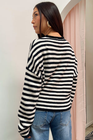 Blythe Black and Cream Stripe Button Up Cardigan