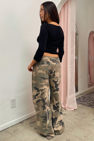 Pounding Pavement Khaki Camo Wide Leg Jeans