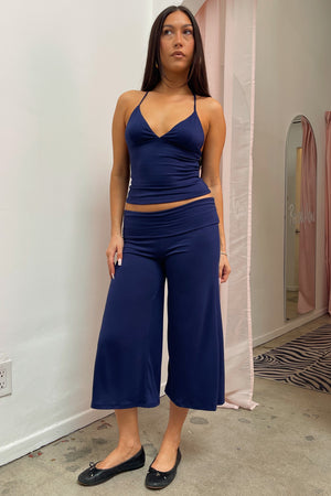 Cassie Navy Lightweight Foldover Gaucho Capris