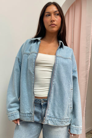 First Pick Light Denim Zip Up Jacket