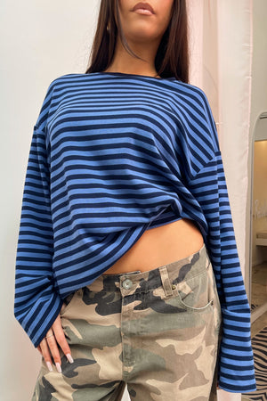 On the Road Blue Stripe Long Sleeve Tee