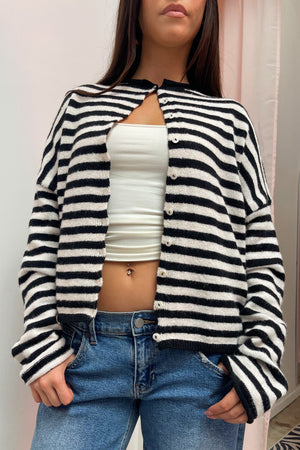 Blythe Black and Cream Stripe Button Up Cardigan