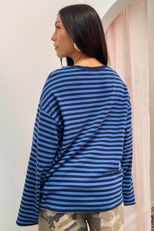 On the Road Blue Stripe Long Sleeve Tee