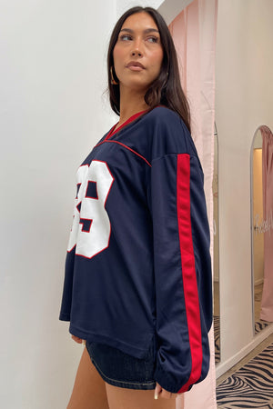 89 Navy Blue Long Sleeve Jersey Top