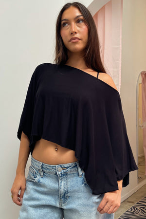 Here and There Black Poncho Top