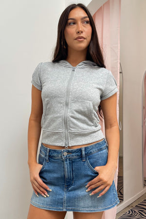 Jennie Heather Grey Short Sleeve Zip Up Hoodie