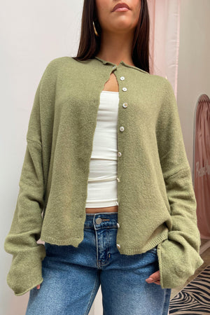Blythe Sage Green Button Up Cardigan