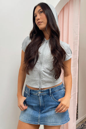 Jennie Heather Grey Short Sleeve Zip Up Hoodie