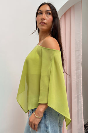 Maxine Olive Sheer Chiffon Asymmetrical Poncho