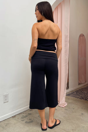 Cassie Black Lightweight Foldover Gaucho Capris