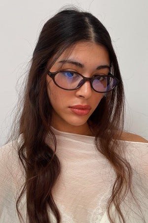 76 Brown Slim Oval Blue Light Glasses