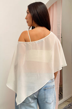 Maxine Cream Sheer Chiffon Asymmetrical Poncho