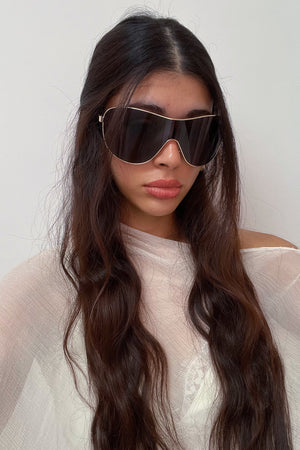 84 Black with Gold Detail Shield Sunnies