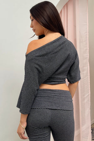 Madeleine Black and White Mini Stripe Wide Neck Top