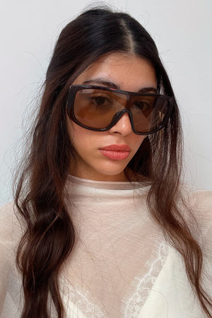 94 Brown Square Shield Sunnies