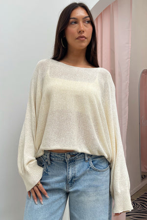 Here to Stay Cream Knit Bubble Sleeve Sweater Top