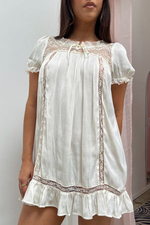 Valentina Cream Satin Short Sleeve Mini Dress
