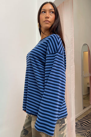 On the Road Blue Stripe Long Sleeve Tee