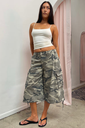By My Side Washed Camo Cargo Capris