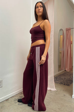 Out of Bounds Burgundy with Pink Stripe Baggy Sweatpants