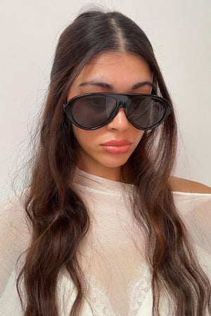 85 Black Aviator Shield Sunnies
