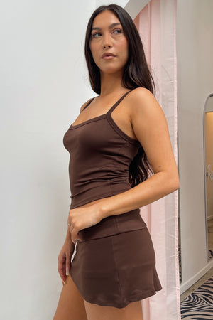 Back and Forth Brown Foldover Mini Skirt