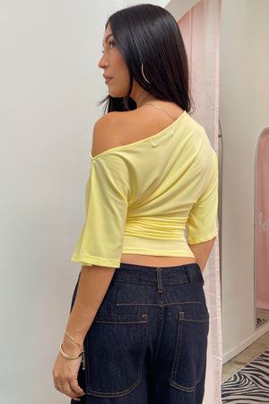Sundream Bright Yellow Wide Neck Asymmetrical Top