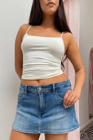 Avenue Medium Wash Blue Denim Mini Skirt with Shorts