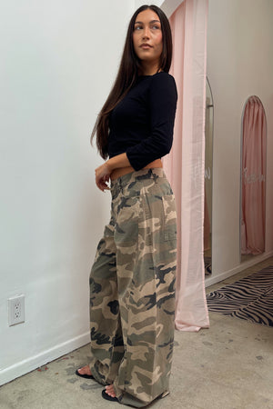 Pounding Pavement Khaki Camo Wide Leg Jeans