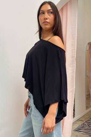Here and There Black Poncho Top