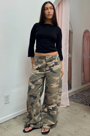 Pounding Pavement Khaki Camo Wide Leg Jeans