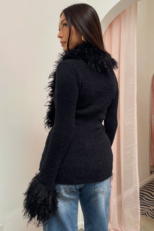 Old Hollywood Black Fur Trim Cardigan